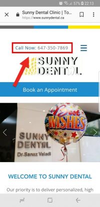 Screenshot of a convenient clickable phone number on a local business website, displayed on a mobile device