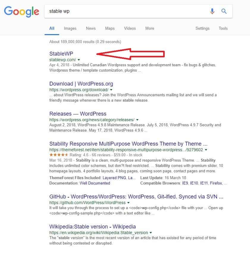 Arrow pointing to a number one ranking in Google Search results