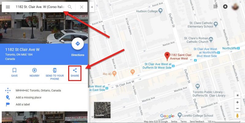 Screenshot on how to share Google Maps location