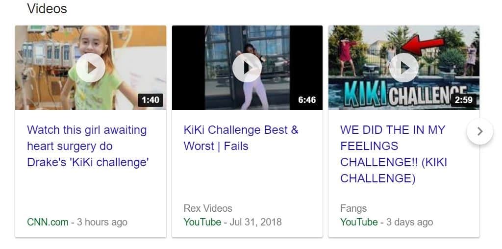 Example of video results appearing in Google