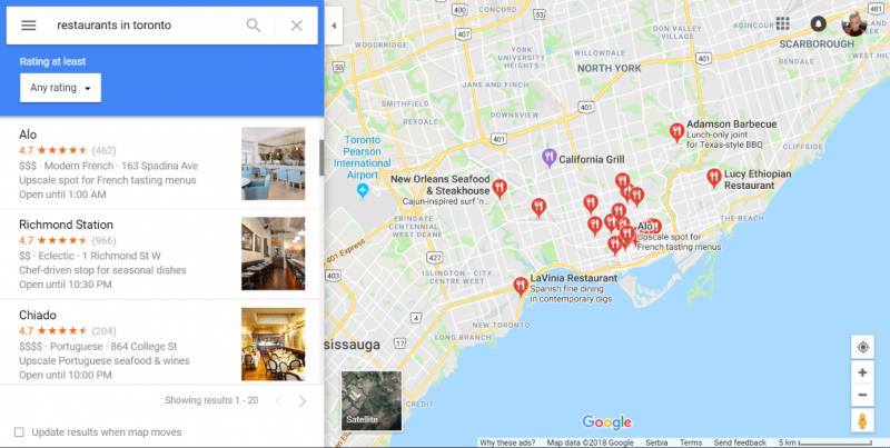 Screenshot of a local search in google maps showing the top 3 businesses in the selected area