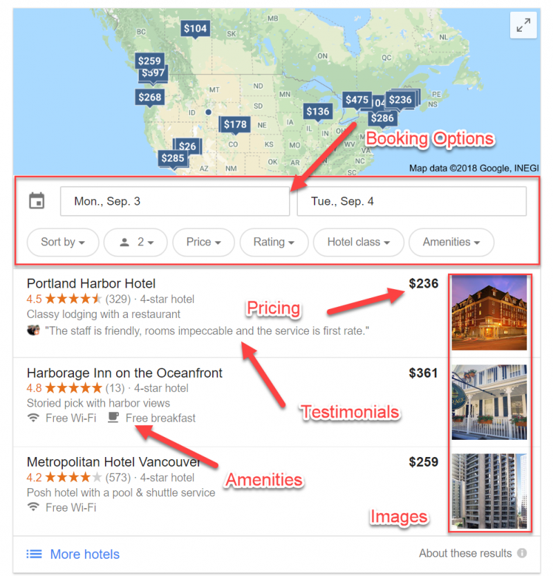 Screenshot showing a local teaser pack with some of the main elements: booking options, pricing, testimonials, amenities and images