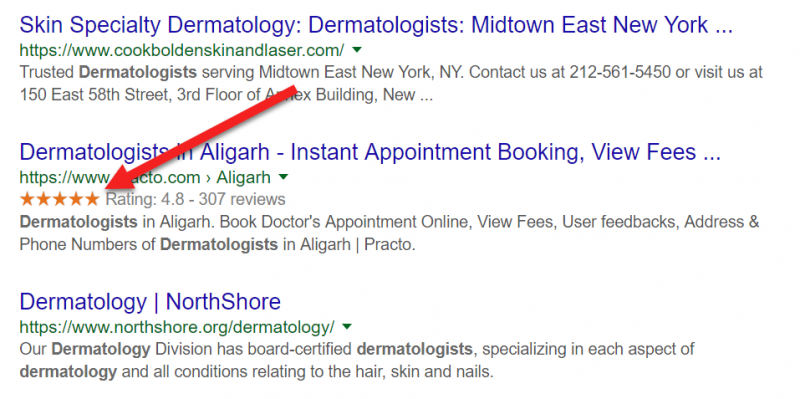 Screenshot of ratings in Google search results for local searches