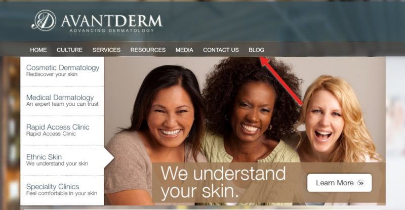 Screenshot of a blog page on a local business website