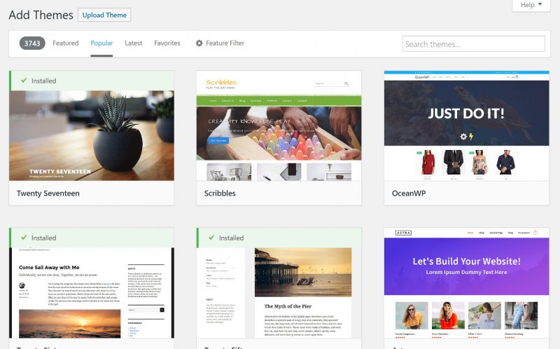 Screenshot of WordPress theme repository