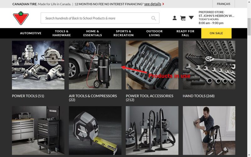 Screenshot of captivating imagery on a category page of an e-commerce store