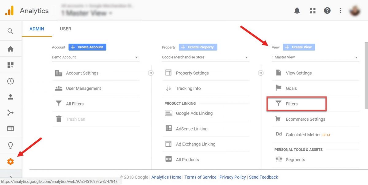 Screenshot of filters section in Google Analytics