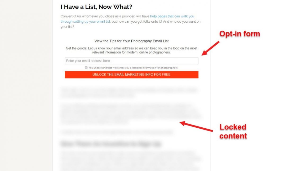 Content lock opt-in form 