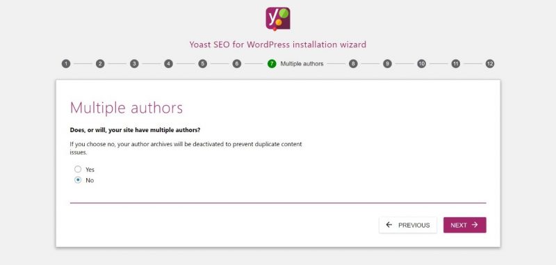 Screenshot of #7 step of Yoast configuration where you can set the number of authors on your site