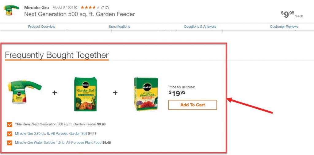 Screenshot of Cross-selling with frequently bought together items