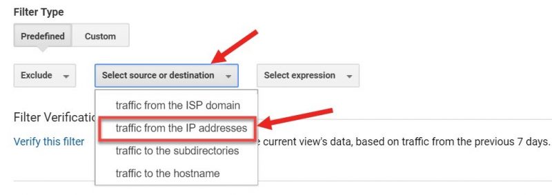 Screenshot of how to filter out traffic from an IP address