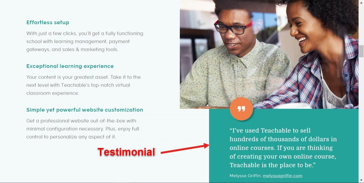 Testimonials on a home page