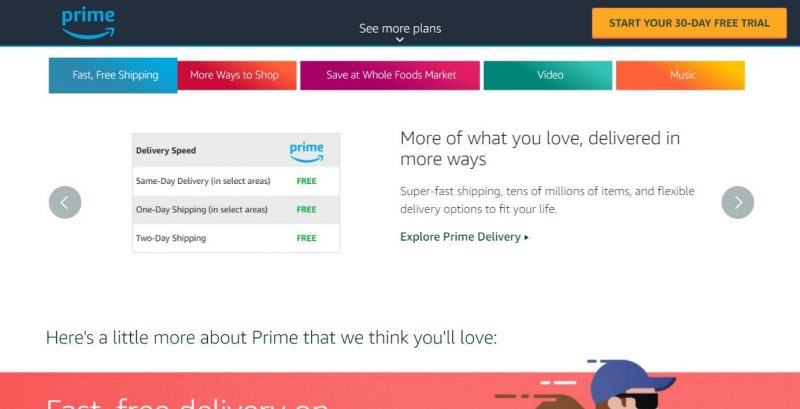 Screenshot of Amazon prime free shipping options