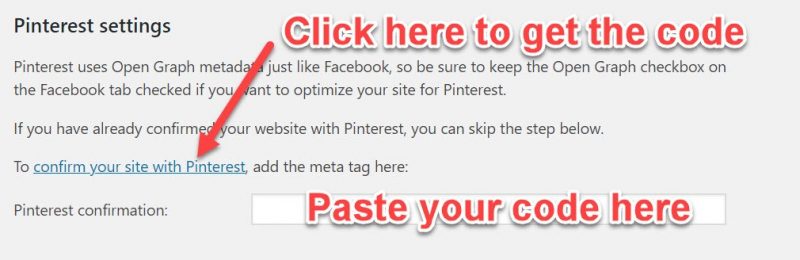 Screenshot of Pinterest settings in Yoast