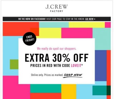 Jcrew offering a special 30% discount in their newsletter 