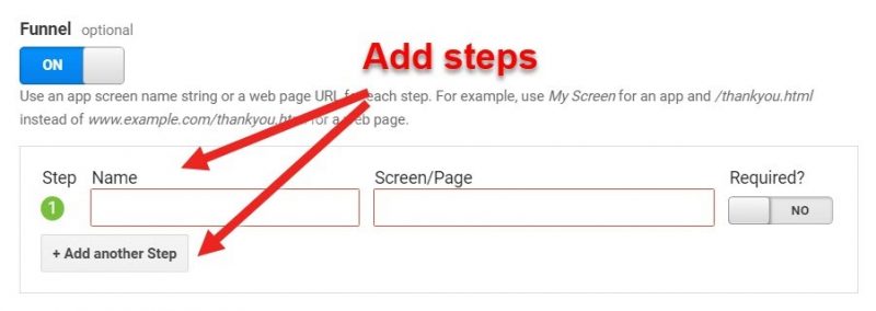 Funnel setup in GA Goal tracking 