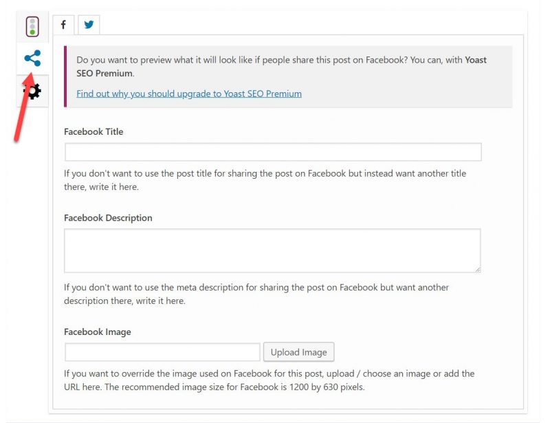 Screenshot of social sharing options in Yoast 