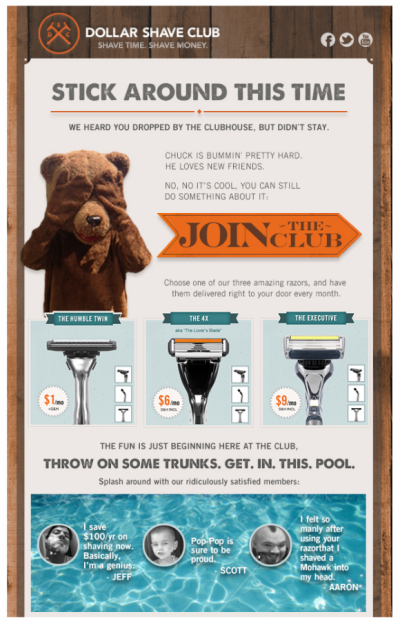 Reminder emails by Dollar Shave Club