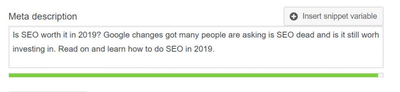 Screenshot of Yoast SEO meta description editor