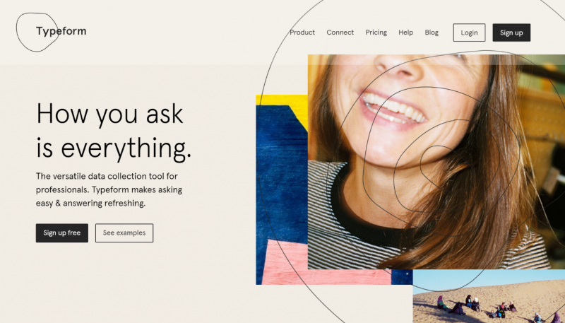 Screenshot of Typeform homepage