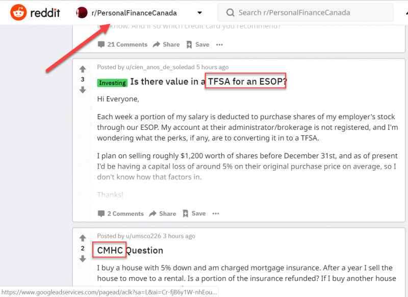 Screenshot of a subreddit related to personal finance