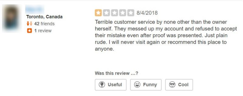 Negative Yelp review 