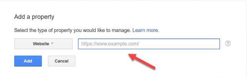 Screenshot of where to add your website URL in GSC