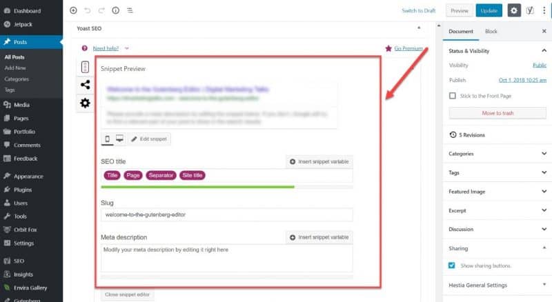 Screenshot of the Yoast SEO snippet preview