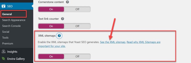 Screenshot of Yoast SEO XML sitemaps feature