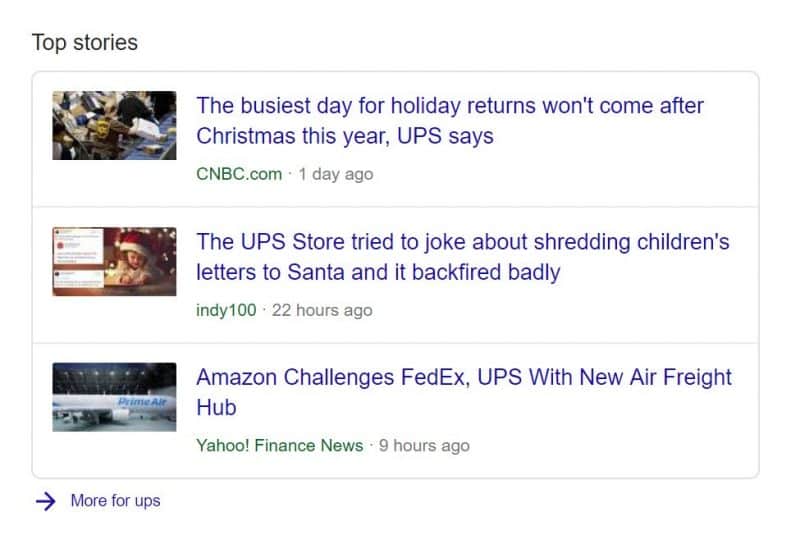 Top news stories for branded search 