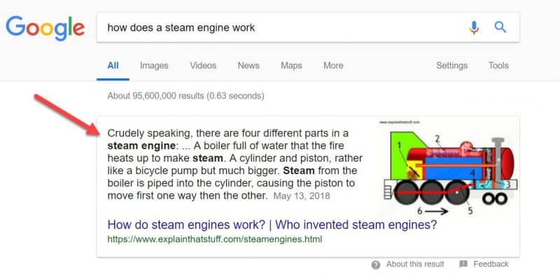 Screenshot of a rich snippet in Google search results