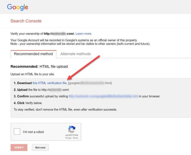 Screenshot of GSC verification methods