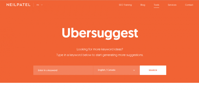 Screenshot of Ubersuggest