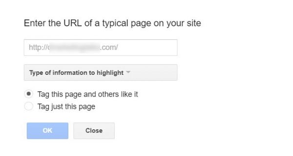 Screenshot of where to enter the URL to a page of your site in GSC Data Highlighter tool