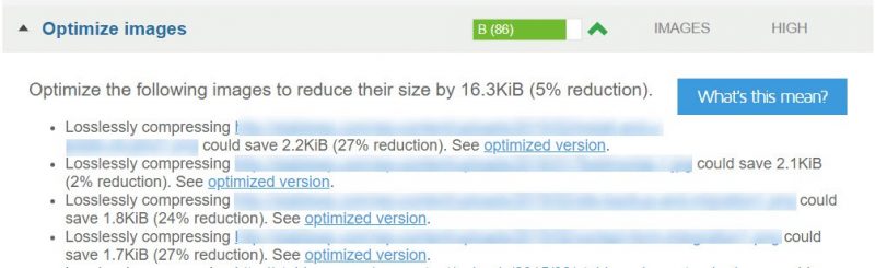 Image optimization suggestions in GTmetrix