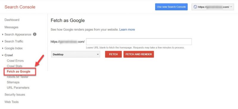 Screenshot of how the fetch as Google function works in GSC