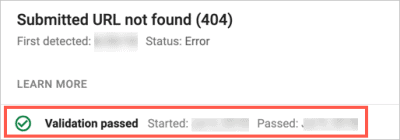 Screenshot of the validation passed success screen in GSC