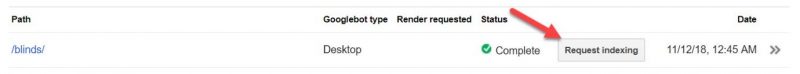 Screenshot of how to request indexing in the old GSC