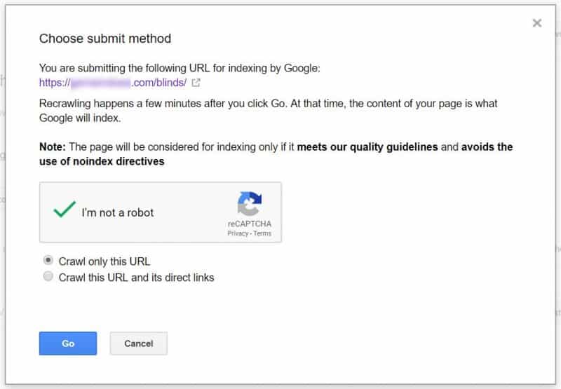 Screenshot on how to Choose the indexing submission method in the old GSC
