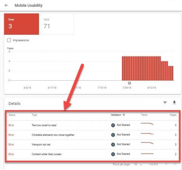 Screenshot of how to Check for mobile usability errors in GSC