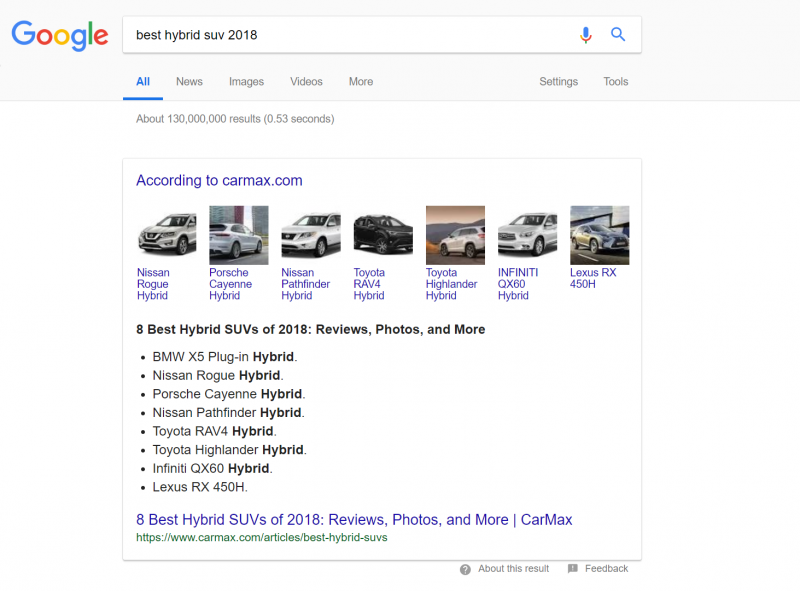 Screenshot of a Google search for the term 