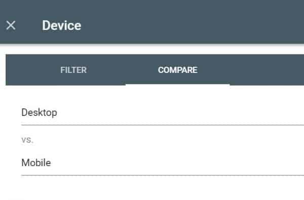 Screenshot of how to Choose which devices you want to compare in GSC