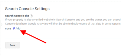 Screenshot of how to add your GSC site to connect it to your Google Analytics