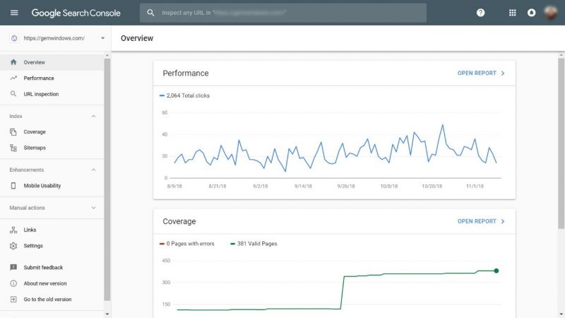 Screenshot of the new GSC dashboard