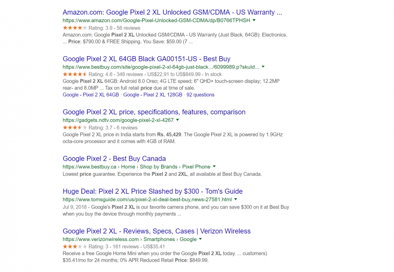 Screenshot of Google SERP for the term 