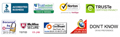 Screenshot of a collection of trusted logos and seals for websites