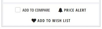Screenshot of add to compare, price alert and add to wish list on the bottom of a add to cart section to foster convenience