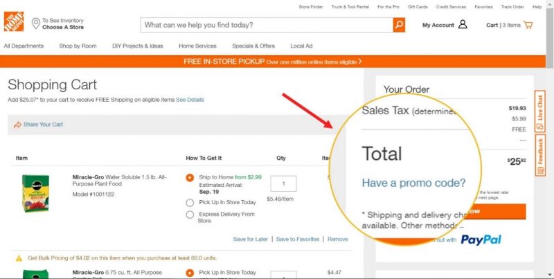 Screenshot of a hidden promo code field on an e-commerce checkout 