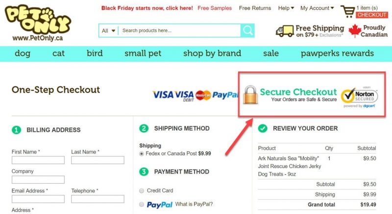 Screenshot of a secure payment logo on a checkout page 