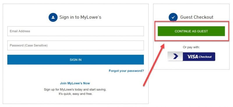 Screenshot of a guest checkout option on an e-commerce checkout page